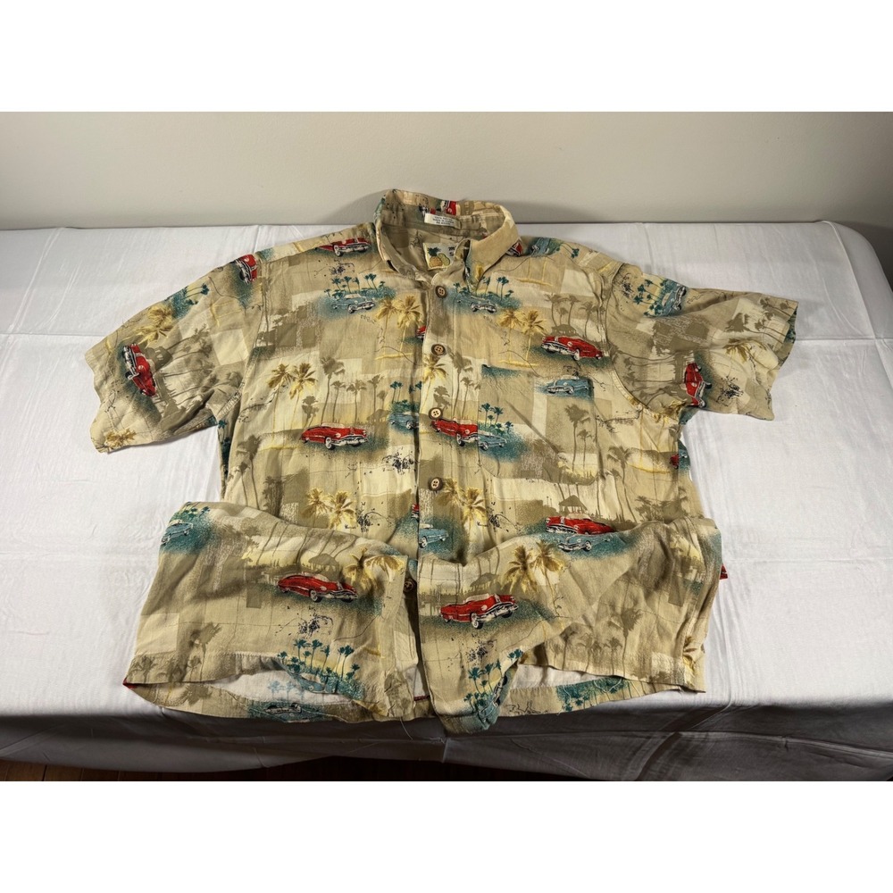 Vintage 80s/90s Rayon M.E. Sport Mens Tropical Classic Car Button Down Medium